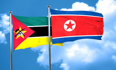 Mozambique flag with North Korea flag, 3D rendering