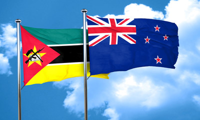 Mozambique flag with New Zealand flag, 3D rendering