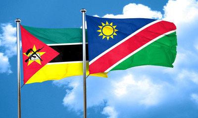 Mozambique flag with Namibia flag, 3D rendering
