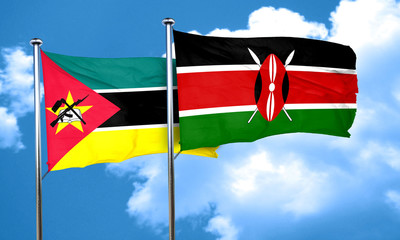 Mozambique flag with Kenya flag, 3D rendering