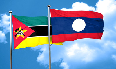 Mozambique flag with Laos flag, 3D rendering