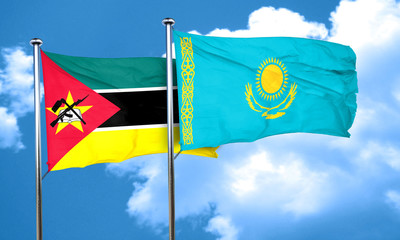 Mozambique flag with Kazakhstan flag, 3D rendering