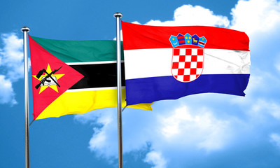 Mozambique flag with Croatia flag, 3D rendering