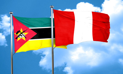 Mozambique flag with Peru flag, 3D rendering