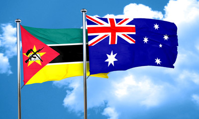 Mozambique flag with Australia flag, 3D rendering