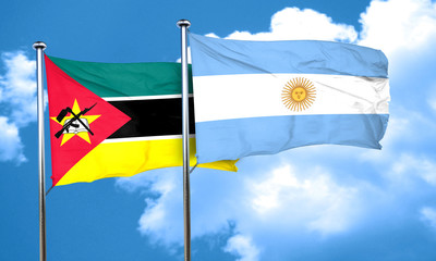 Mozambique flag with Argentine flag, 3D rendering