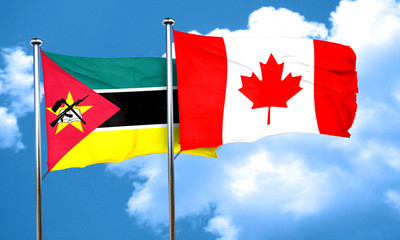 Mozambique flag with Canada flag, 3D rendering