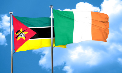 Mozambique flag with Ireland flag, 3D rendering