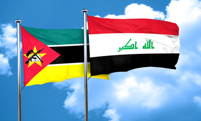 Mozambique flag with Iraq flag, 3D rendering