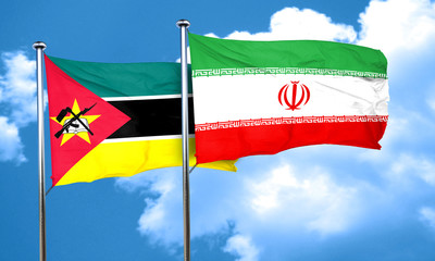 Mozambique flag with Iran flag, 3D rendering