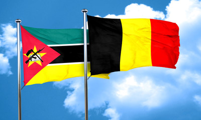 Mozambique flag with Belgium flag, 3D rendering