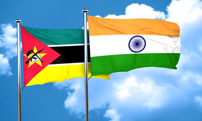 Mozambique flag with India flag, 3D rendering