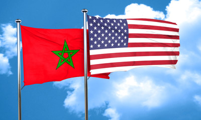 Morocco flag with American flag, 3D rendering