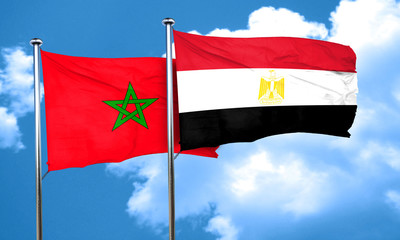 Morocco flag with egypt flag, 3D rendering