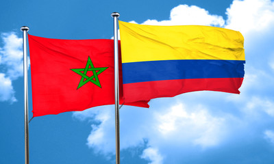 Morocco flag with Colombia flag, 3D rendering