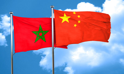 Morocco flag with China flag, 3D rendering