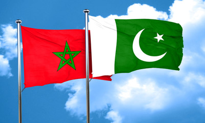 Morocco flag with Pakistan flag, 3D rendering