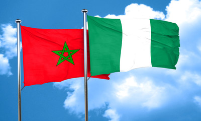 Fototapeta na wymiar Morocco flag with Nigeria flag, 3D rendering