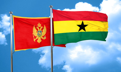 Montenegro flag with Ghana flag, 3D rendering
