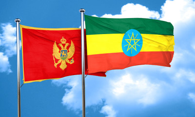 Montenegro flag with Ethiopia flag, 3D rendering