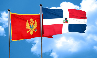 Montenegro flag with Dominican Republic flag, 3D rendering