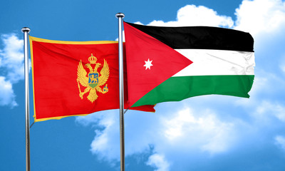 Montenegro flag with Jordan flag, 3D rendering