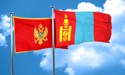 Montenegro flag with Mongolia flag, 3D rendering