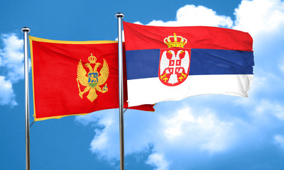 Naklejka na ściany i meble Montenegro flag with Serbia flag, 3D rendering