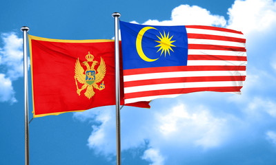 Montenegro flag with Malaysia flag, 3D rendering