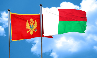 Montenegro flag with Madagascar flag, 3D rendering