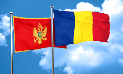 Montenegro flag with Romania flag, 3D rendering