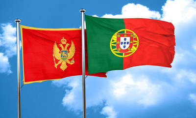 Montenegro flag with Portugal flag, 3D rendering
