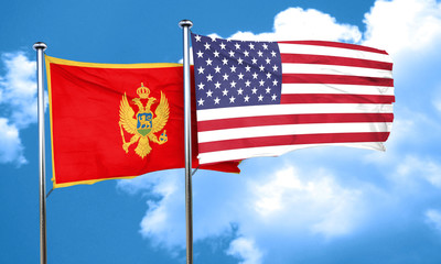 Montenegro flag with American flag, 3D rendering