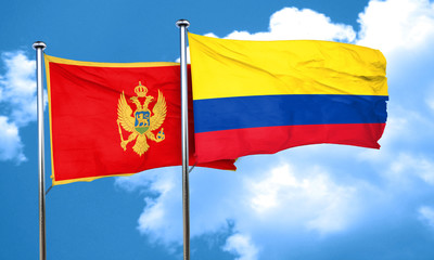 Montenegro flag with Colombia flag, 3D rendering