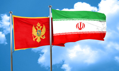 Montenegro flag with Iran flag, 3D rendering