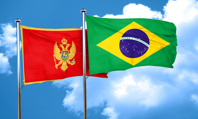 Montenegro flag with Brazil flag, 3D rendering