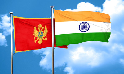 Montenegro flag with India flag, 3D rendering
