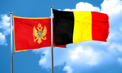 Montenegro flag with Belgium flag, 3D rendering