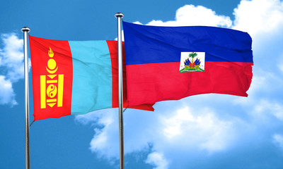 Mongolia flag with Haiti flag, 3D rendering