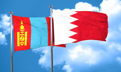 Mongolia flag with Bahrain flag, 3D rendering