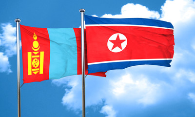 Mongolia flag with North Korea flag, 3D rendering