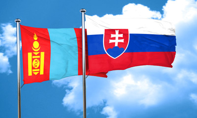 Mongolia flag with Slovakia flag, 3D rendering