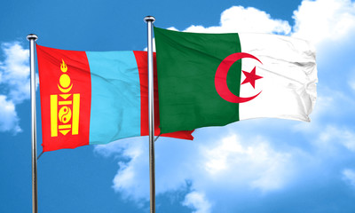 Mongolia flag with Algeria flag, 3D rendering