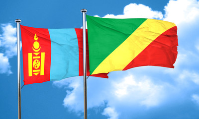 Mongolia flag with congo flag, 3D rendering