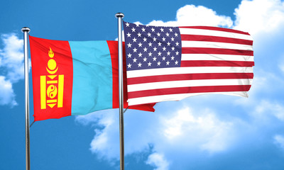 Mongolia flag with American flag, 3D rendering