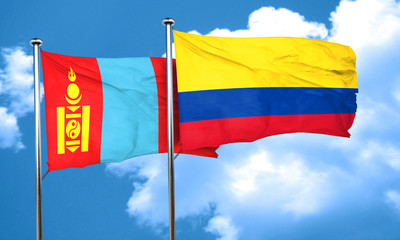 Mongolia flag with Colombia flag, 3D rendering