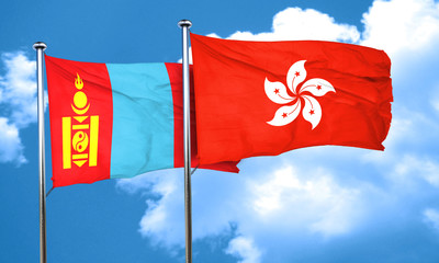 Mongolia flag with Hong Kong flag, 3D rendering