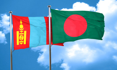 Mongolia flag with Bangladesh flag, 3D rendering