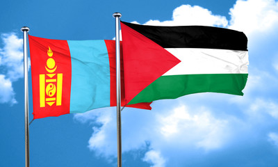 Mongolia flag with Palestine flag, 3D rendering