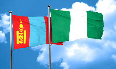 Mongolia flag with Nigeria flag, 3D rendering